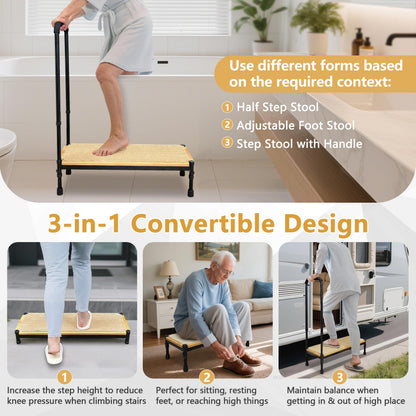 Bed Step Stool with Adjustable Handle for Elderly, Medical Step Stool for Bedside for Adults, 31.5" Long Safety Step Platform, Bed Stool for High Beds, Heavy Duty SUV Stepping Stool with Anti-Slip Mat