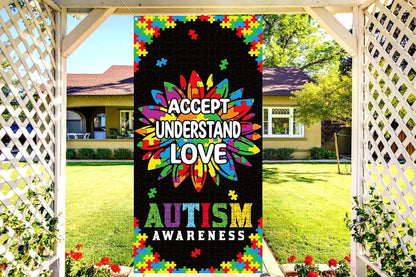 Sunwer Autism Awareness Door Cover - Puzzle Piece Design for April Decoration | Sunflower Front Porch Sign
