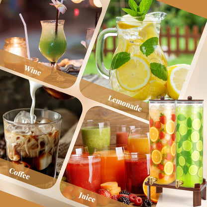 FillTouch 2 Pack 5 Gallon Glass Drink Dispenser with Acacia Wood Stand and Lid, Large Glass Beverage Dispenser with Spigot Perfect for Juice, Tea, Sangria, Lemonade, Weddings, Party, Outdoor Events