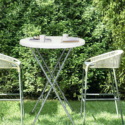 HiEthan 32in Cocktail Table, Plastic Folding Round High Top Indoor Outdoor Use, Foldable Bar Height Table for Parties and Commercial Events (White, 2 Pcs)