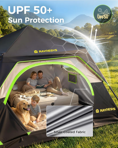 6 Person Instant Tent, Camping Tent Setup in 60 Seconds, Waterproof Pop Up Tents for Camping with Top Rainfly, Instant Cabin Tents with Portable Carry Bag for Family Camp & Hiking, Black + Brown