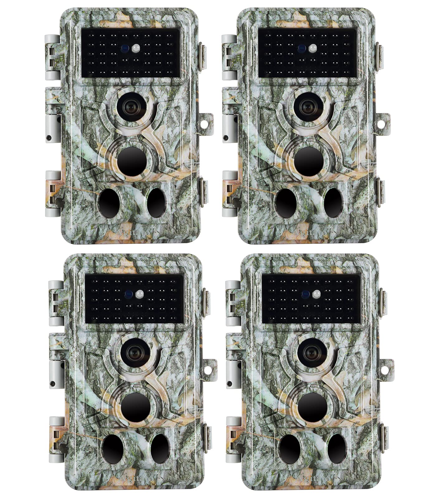 Agitato 4-Pack Wildlife Camera 64MP 1296P H.264 Video 0.1s Trigger Speed with 100ft Night Vision Motion Activated IP66 Waterproof for Outdoor Surveillance Hunting Research