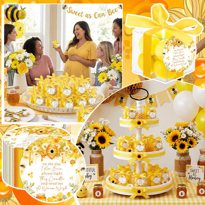 MTLEE 24 Sets Bee Baby Shower Favors Party Candle Small Bubble Candle Baby Shower Favors for Guests Tea Candles Bulk with Stylish Ribbons Cards Gifts (Yellow, Bee)