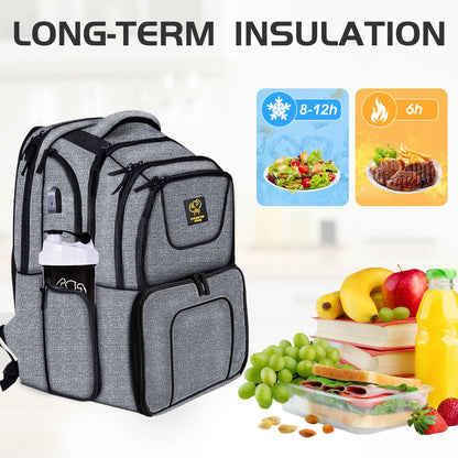 519 Fitness [Professional Series] 6-Meal Prep Backpack - Sleek Urban Design for Professionals & Athletes - Fits 17-Inch Laptop - Includes 6 BPA-Free Containers & 2 Ice Packs (Cool Grey)