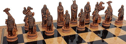 Antique Ivory &amp Brown Norse Viking Chess Set with 18 inch Walnut Color Board