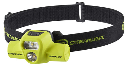 Streamlight 61463 USB HAZ-LO 250-Lumen Intrinsically Safe Headlamp with 120V AC Charging System and Cradle, Elastic Head Strap, Rubber Hard Hat Strap, and 3M Dual Lock Fasteners, Yellow