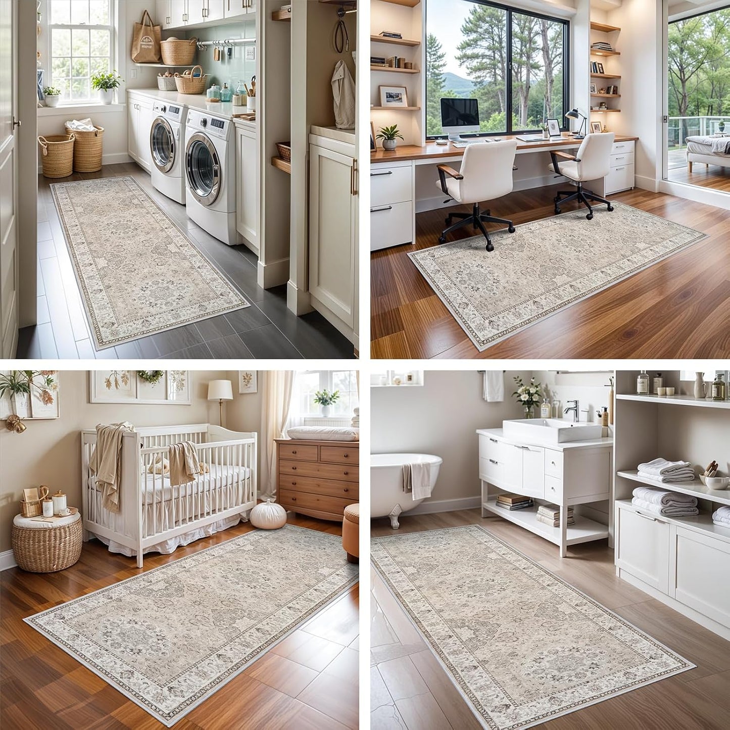 Skiennix Vintage Washable Runner Rug - Soft Non-Slip Kitchen & Hallway Mat | Stain Resistant, 2x6 ft