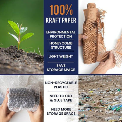 Honeycomb Packing Paper - 12" x 150ft with Rope & 20 Fragile Stickers | Eco-Friendly Shipping Supplies