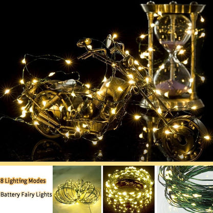 4 Pack Fairy Lights Battery Operated, 16.4 Ft 50 LED Starry Fairy Lights with Auto Timer Dark Green Copper Wire Twinkle Lights for Wedding Bedroom Christmas Decor (Warm White)