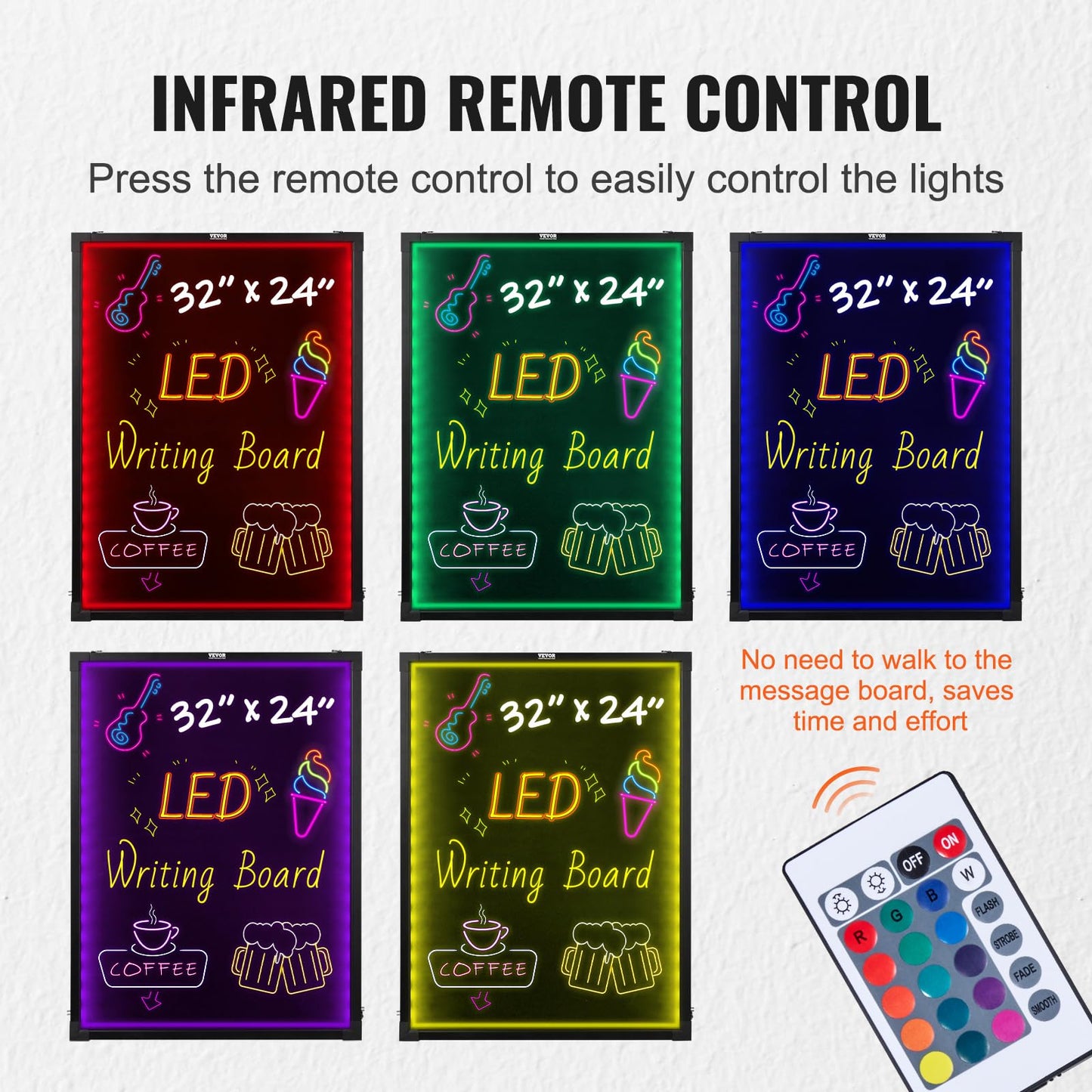 VEVOR 32"x24" LED Message Writing Board, Menu Sign Boards, Illuminated Erasable Lighted Chalkboard, Neon Effect Drawing Panel with 8 Fluorescent Chalk Markers and Remote Control