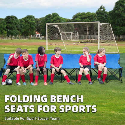 G GOOD GAIN Portable Soccer Bench - Team Bench Soccer 8 Seats with Bag, Sideline Folding Bench, Folded Chair Seating 8 for Football Camp Outdoor Sport Events, Team Chairs for Adults, Blue