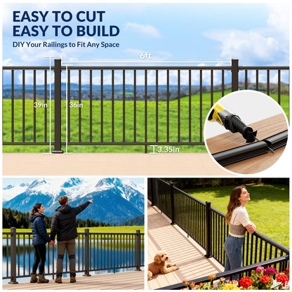 Egadis 36 in. H x 8 ft. W Black Deck Railing Kit with 2 Post, Textured AAMA 2604 Powder-Coat Finish Modular Aluminum Railing System for Outdoor Decks, Porches & Balconies(1 Panel, 2 Post)