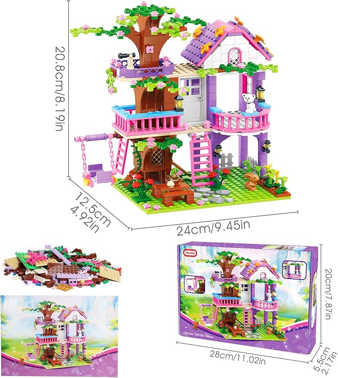 Tree House Building Set for Girls - 558pcs Treehouse Building Blocks Toys Forest Camp House Bricks Kit with Animals Birthday for Kids Girls Boys Age 6 7 8 9 10 11 12+