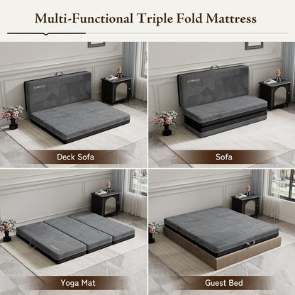 GEMBED Tri Folding Mattress Queen Size - Memory Foam Tri-fold Handle & Non-Slip Bottom, Portable Foldable Sofa Bed Floor Chair for Travel RV Camping Guest Yoga - 6 Inch, 78"x58"x6"
