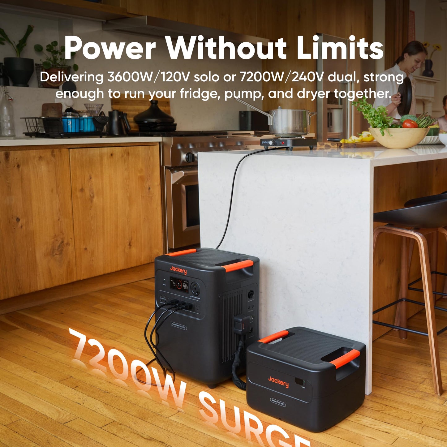 Jackery HomePower 3600 Plus Portable Power Station and Extra Battery with 2x 200W, 3600W AC Output, 7168Wh LFP Solar Generator, Expandable up to 21kWh, Essential Home Backup for Home Use, Emergencies