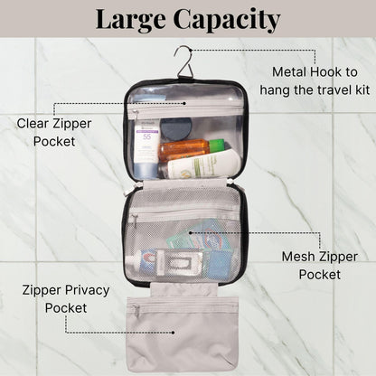 Baggallini Travel Accessory Bundle - Compression Cube 3-piece set + Clear Travel Pouches + Small Pocket Cosmetic + Hanging Travel Toiletry Kit