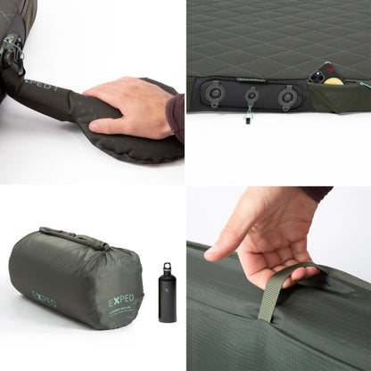 Exped LuxeMat Duo LW+ - Self Inflating Luxury Sleeping Mat, 4” Foam Pad, Pump Included