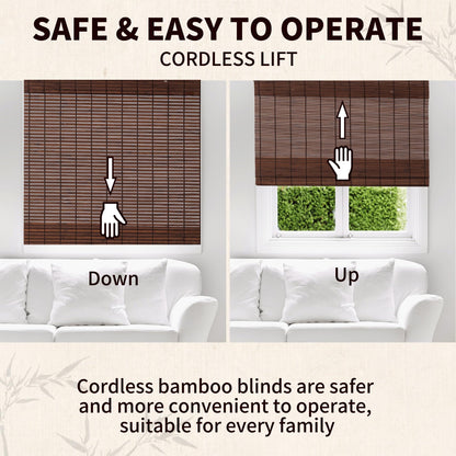 ALIMOO Cordless Bamboo Blinds Roman Shades Natural Weave Lift Up Bamboo Blinds for Indoor Outdoor Windows Home and Garden Patio Easy Installation 48W*72L