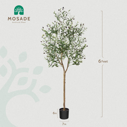 Artificial Olive Tree 6FT – Tall Faux Tree with Realistic Silk Leaves, Handmade Seagrass Basket, Low-Maintenance Large Fake Plants for Modern Office, Floor & Home Decor, Living Room, Indoor Plants