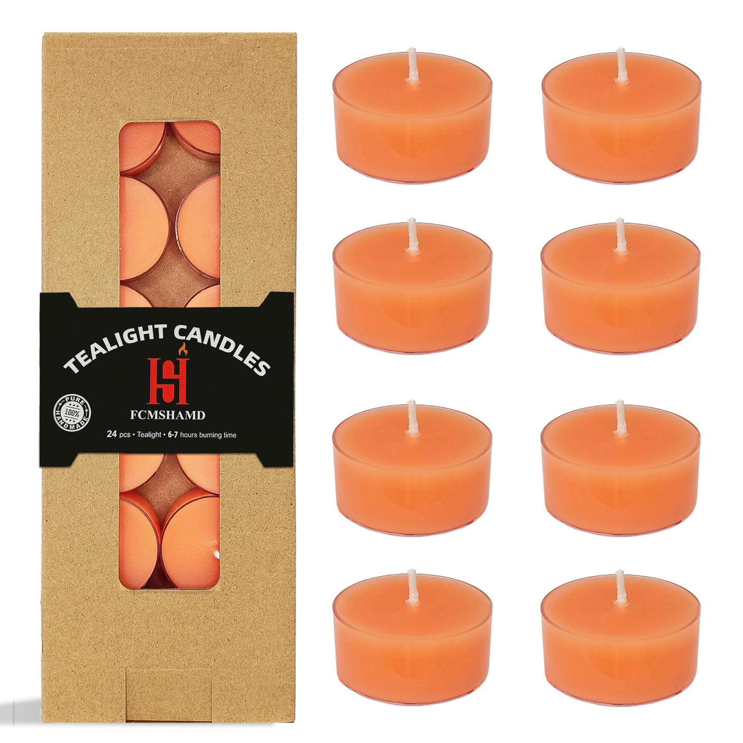 Orange Tea Lights Candle Set of 24, Citrus Scented Tealight Candles, Handmade Tea Candles, Long Burning Tealights for Romantic Wedding Home Decor Gift