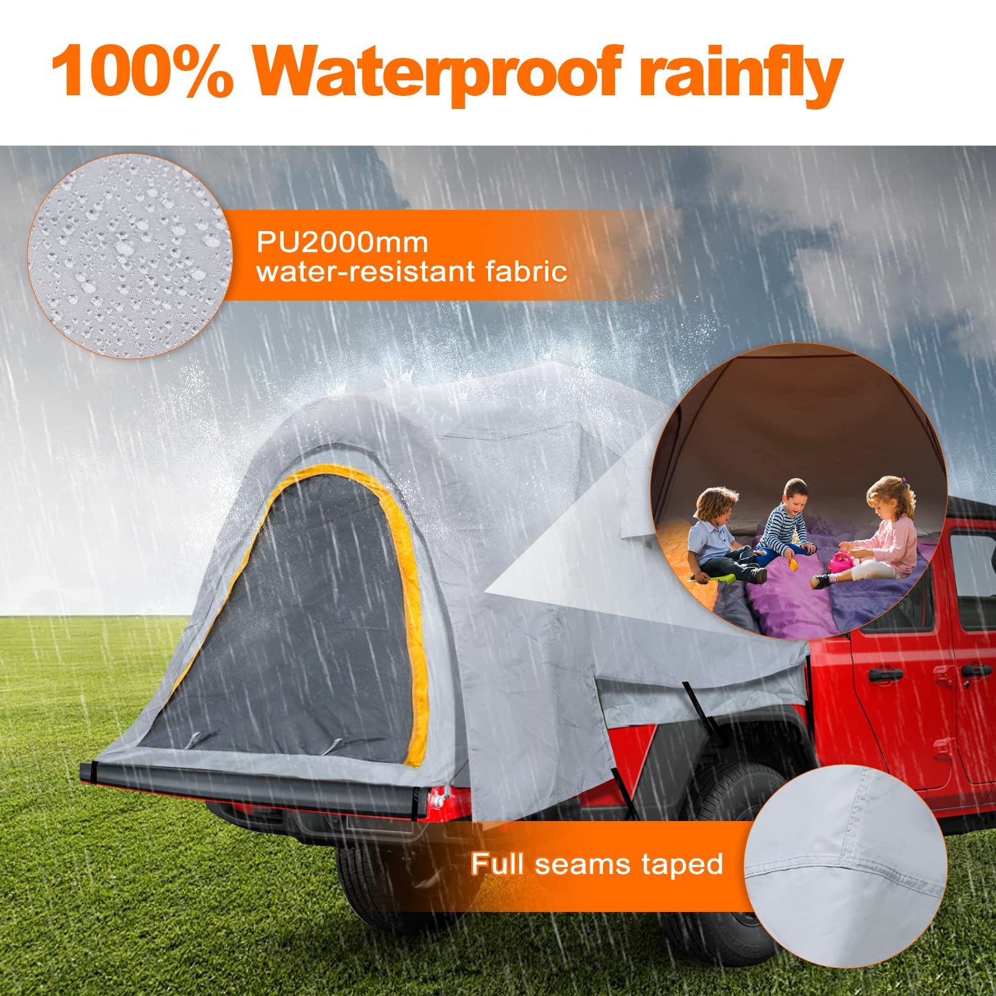 Pickup Truck Bed Tent, Gladiator Truck Tent 5.5ft with Removable Rainfly and Carrying Case, Pickup for 5-5.5ft Bed for Jeep Gladiator Full-Size Compact