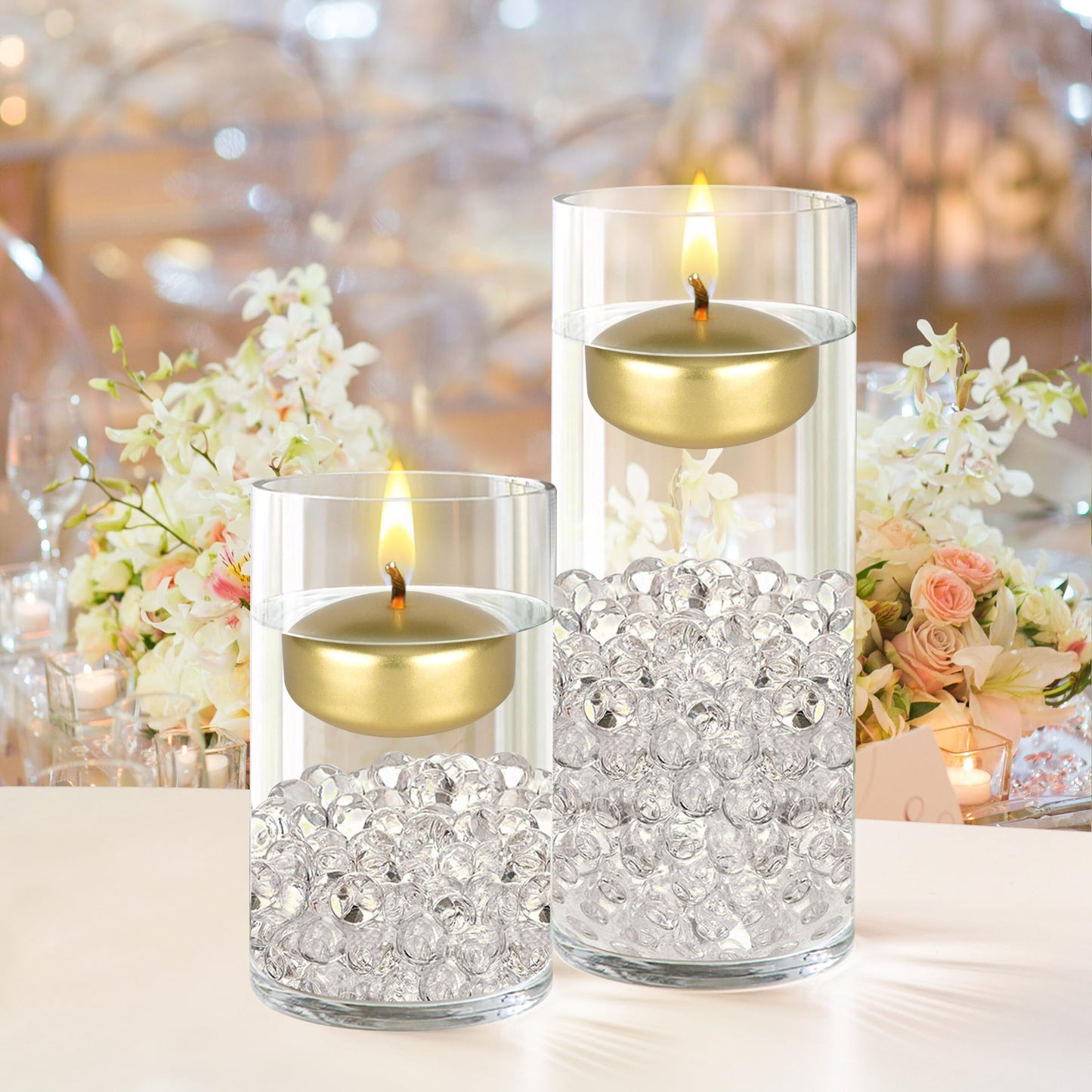Mega Candles 12 pcs Unscented Gold Floating Candles, Hand Poured Wax Candle 2 Inch Diameter, Home Décor, Wedding Receptions, Centerpieces, Occasions, Events, Festivities, Meditations, Spas