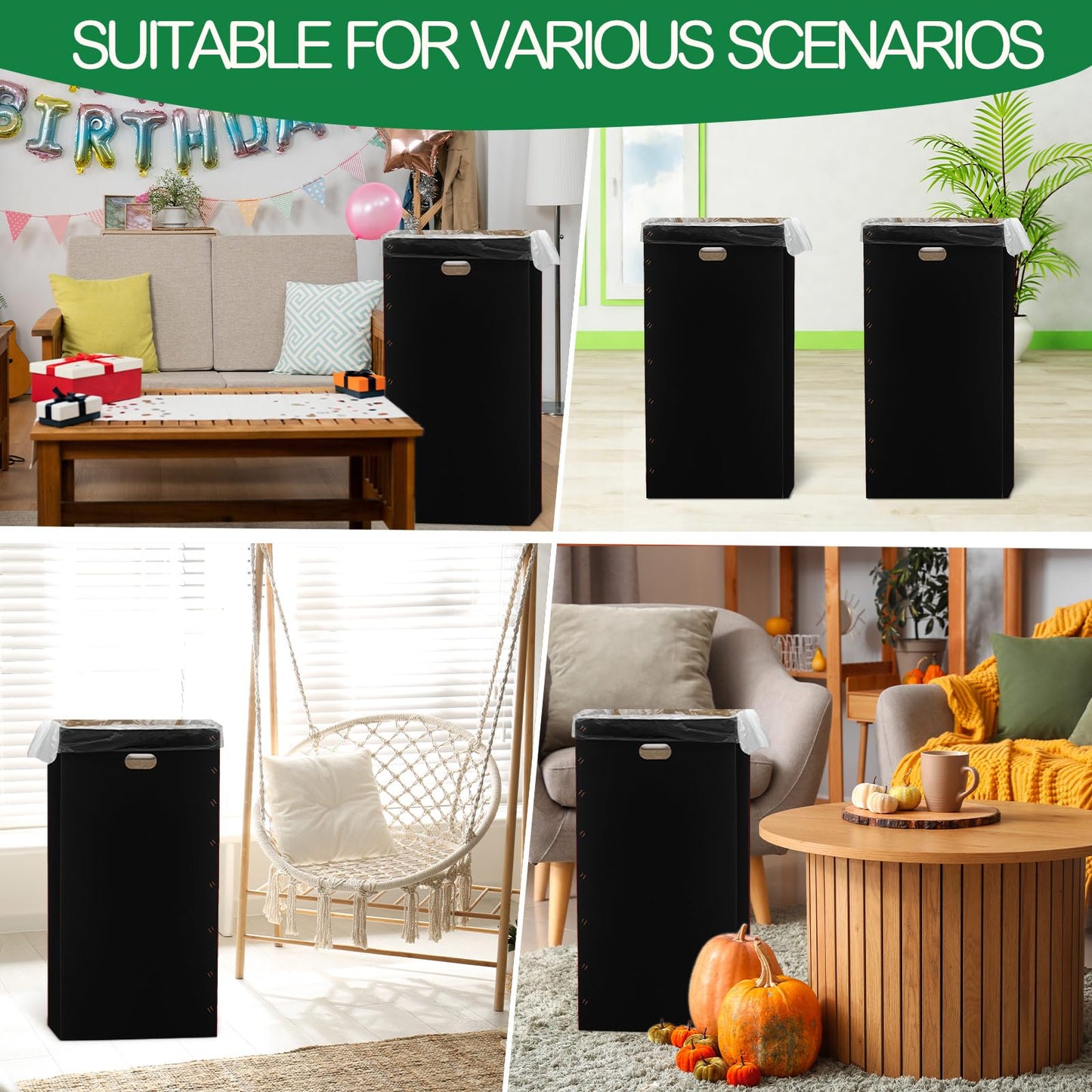 Nosiny 10 Pcs 50 Gallon Corrugated Cardboard Trash Cans for Events, Disposable and Reusable Cardboard Bin Bulk with Trash Bag, Recycling Pop-up Garbage Box, Foldable Waste Container for Party (Black)