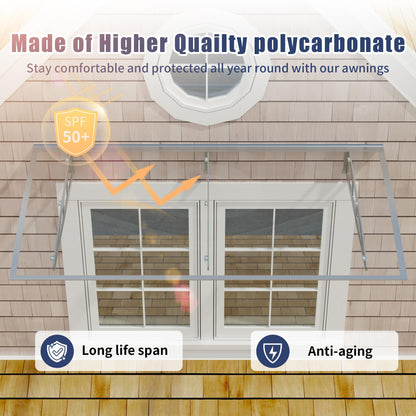 Door Awning Window Canopy,32x48 Inches Awnings for Doors with Sink,Polycarbonate Front Door Outdoor Patio Awning Canopy UV Rain Snow Sunlight, Window Awning with Sturdy Metal Bracket