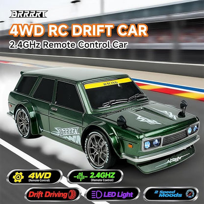 BRRRRT 1:24 RC Drift Car20KM/H 4WD High Speed Remote Control Cars with LED LightsAdjustable High Speed/Low Speed Ddrift CarExtra Drifting TiresSpeed Racing Sport Toy Car for Boys and Girls Age 6+