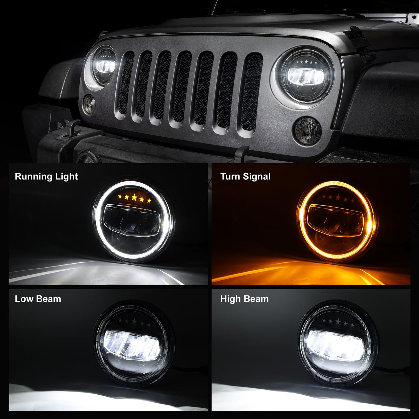 OVSAUTO 7 inch Led Headlights H6024 Round Headlight With Hi/Lo Beam DRL Turn Signal Compatible With Jeep Wrangler JK TJ CJ LJ Chevy Ford GMC Dodge&Mazda