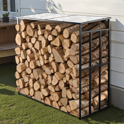 VEVOR Firewood Rack with Sloped Roof, 4 ft Outdoor Firewood Holder, 1/4 Cord Log Storage Shed, 660lb Max Weight Capacity, Powder-Coated Metal Wood Storage Rack for Fireplace Deck Backyard Garden