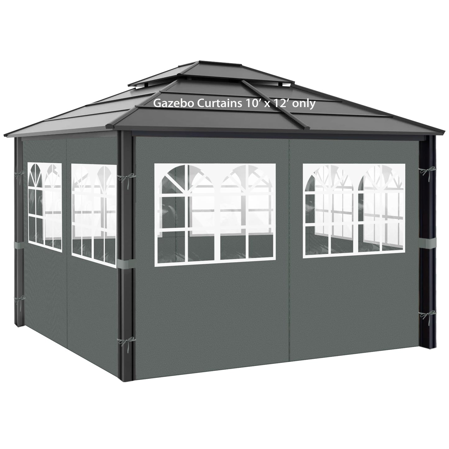 Gazebo Privacy Curtains 10' x 10' with PVC Windows, 4-Panels Side Wall with Zipper Universal Replacement for Patio, Outdoor Canopy, Garden and Backyard, Gray