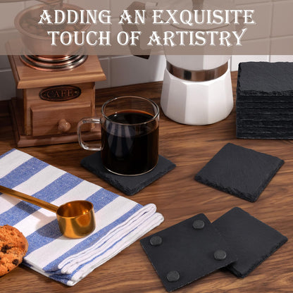 13 Pieces Slate Drink Coasters, GOH DODD 4 Inch Black Coasters Stone Coaster Set, Laser Engraving Blanks with Anti-Scratch Bottom for Home Office Kitchen Housewarming Gifts Wedding Party, Square
