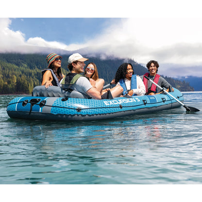 INTEX 66325EP Excursion 5 Inflatable Boat Set: Includes Deluxe 54in Aluminum Oars and High-Output-Pump – Adjustable Seats with Backrest – Fishing Rod Holders – 5-Person – 1320lb Weight Capacity