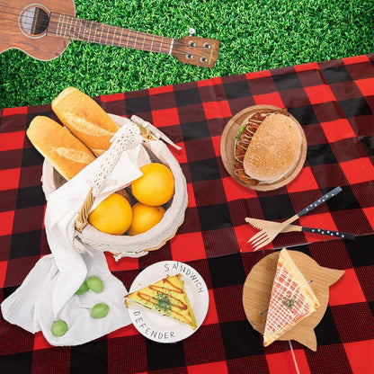 Kesfey 8 Packs Red and Black Merry Christmas Checkered Tablecloth 54 x 108 Inches Plastic Buffalo Check Plaid Table Cover Disposable Red Gingham Winter Christmas Picnic Table Cloth for Dinner Camping