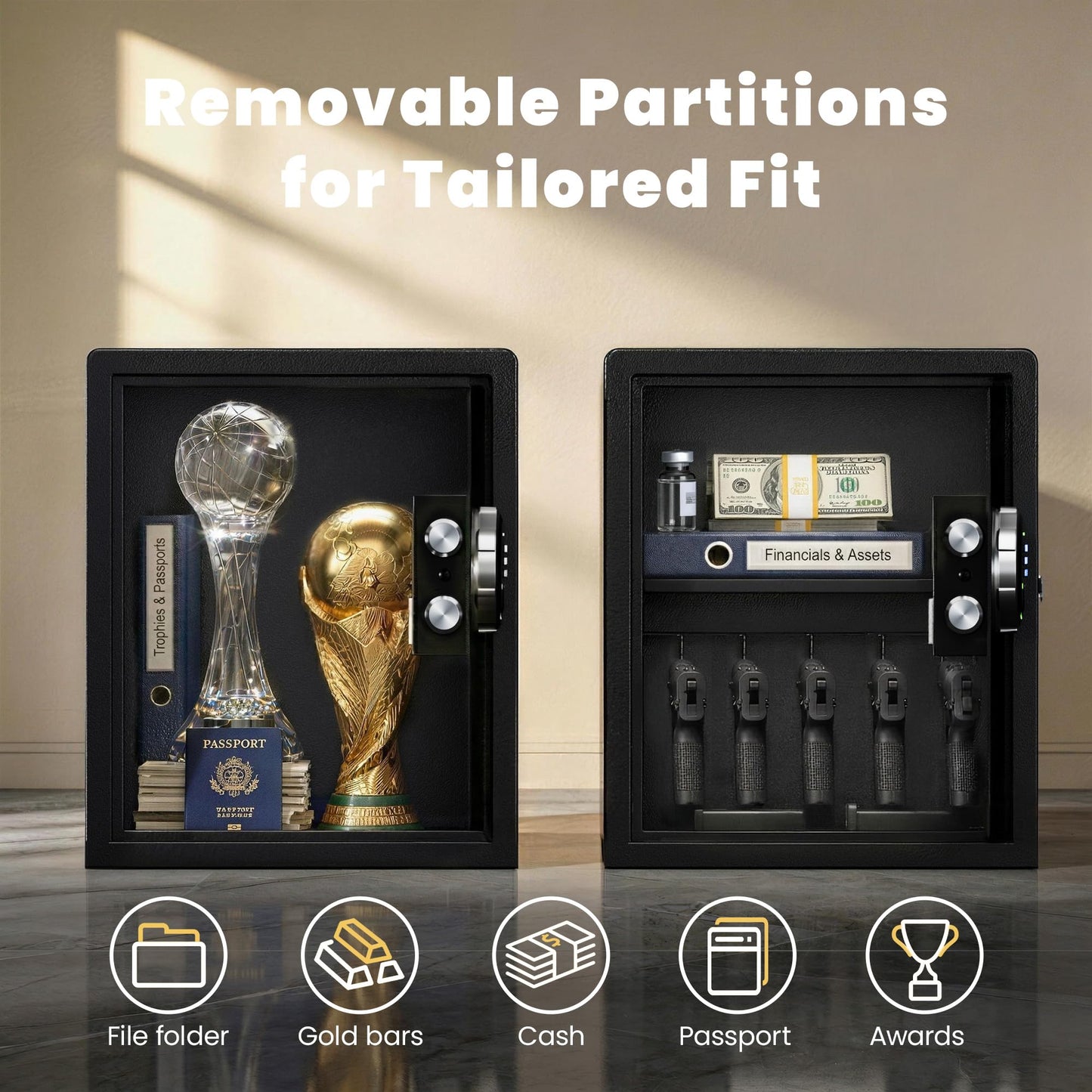 KornerBatl 𝟑𝟓 𝐋𝐁 Smart Fingerprint Gun Safe with Biometric Lock, Quick Access Multiple Handgun Storage Rack 𝐆𝐢𝐟𝐭𝐬 𝐟𝐨𝐫 𝐅𝐚𝐭𝐡𝐞𝐫'𝐬 𝐃𝐚𝐲 (12.99"D x 13.78"W x 19.69"H)