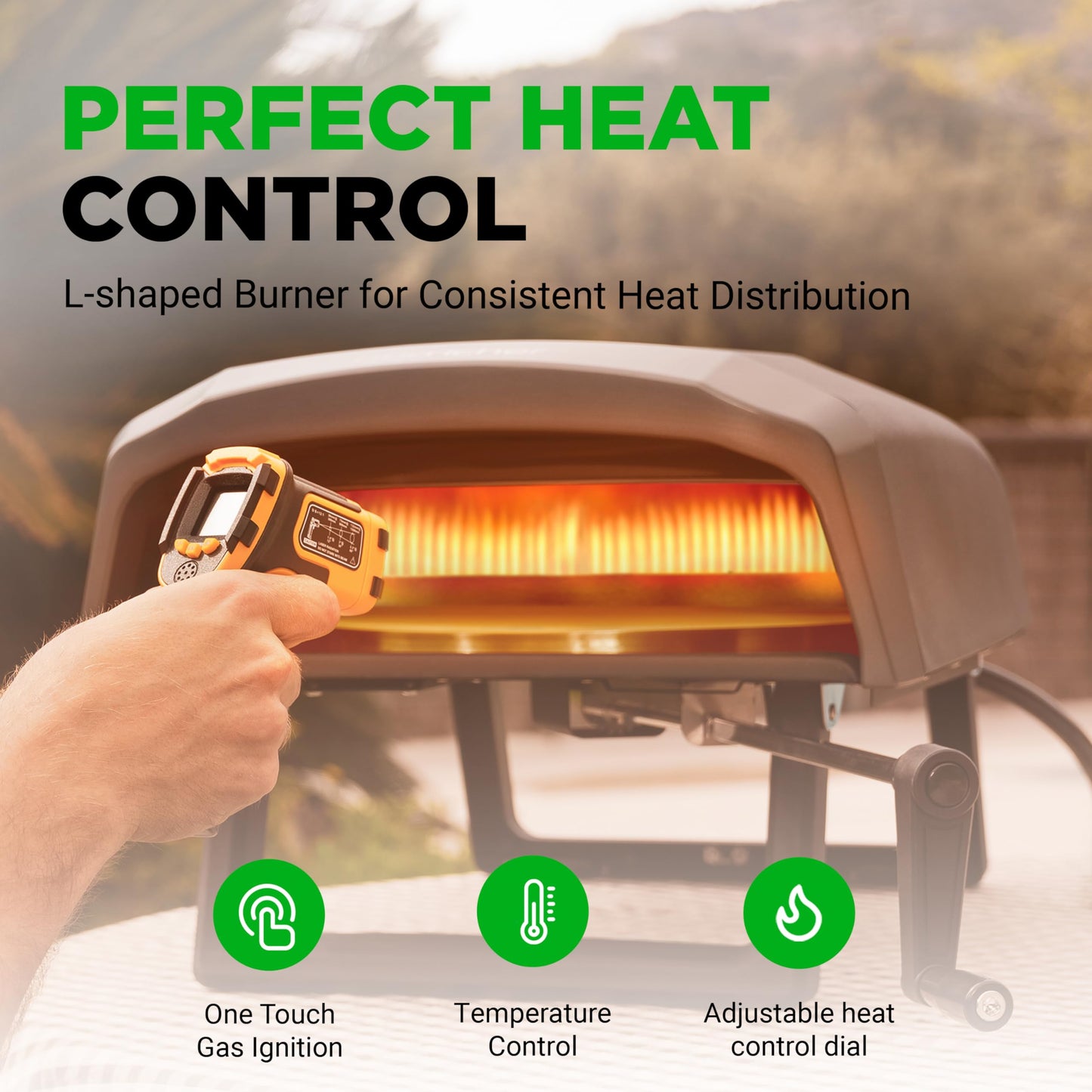 NutriChef Outdoor Pizza Oven with 360° Rotating Pizza Stone | Cooks 12" Pizza in 60 seconds | Adjustable Heat Control Dial, Includes Pizza Peel, Stone & Regulator with Hose | Short Handle