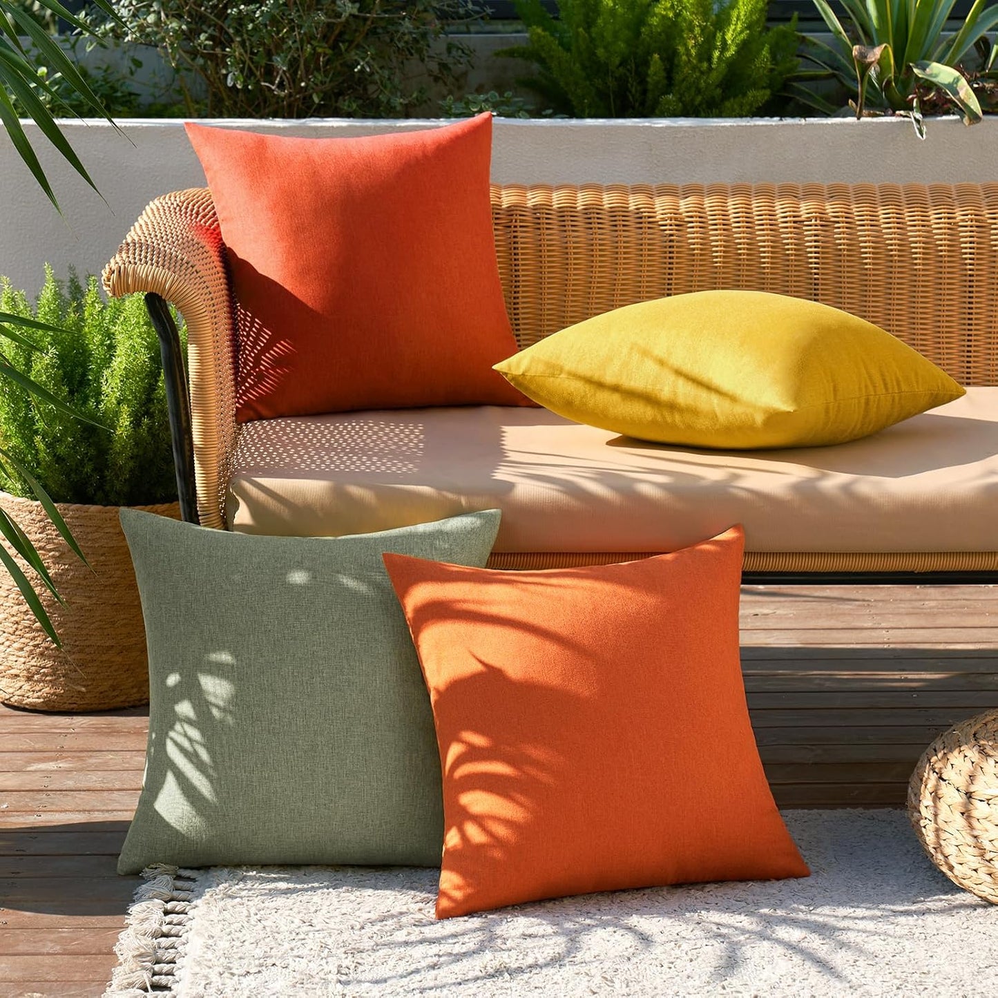 MIULEE Decorative Outdoor Throw Pillow Covers - Waterproof Farmhouse Cushion Cases | 18x18 Inch, Rust Green (Pack of 4)