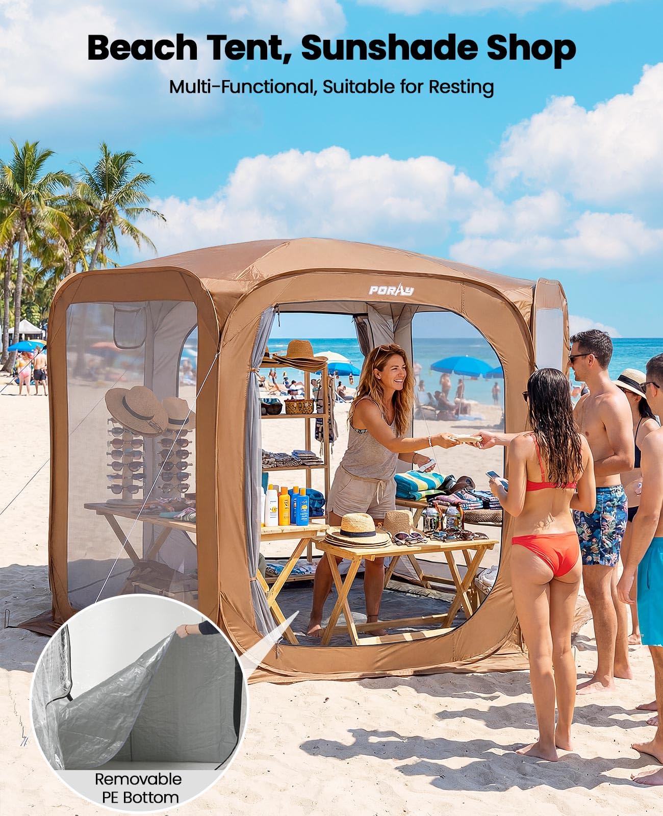 Porayhut Pop up Screen House Tent Sun Shelter with Breathable Mesh Doors,Portable Camping Tent with Detachable Waterproof Floor,10x10FT Screen Canopy Outdoor for Family Friends Party in Backyard,Park