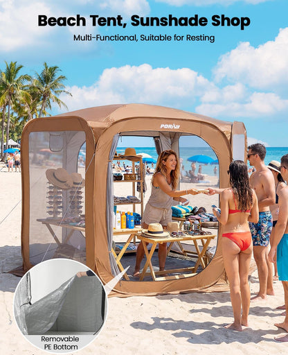 Porayhut Pop up Screen House Tent Sun Shelter with Breathable Mesh Doors,Portable Camping Tent with Detachable Waterproof Floor,10x10FT Screen Canopy Outdoor for Family Friends Party in Backyard,Park