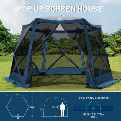 Timber Ridge Pop Up Gazebo, Portable Instant Screen House with Netting, Easy 60-Second Set-Up, Measures 12.1' x 10.5' x7.2', Fits 8 People, Ideal for Camping, Backyard, Patio, Tailgating, Picnics