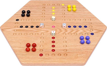AmishToyBox.com Wahoo Marble Game Board Set - 20 Wide - Solid Oak Wood - Double-sided - with Large 18mm Marbles and Dice Included