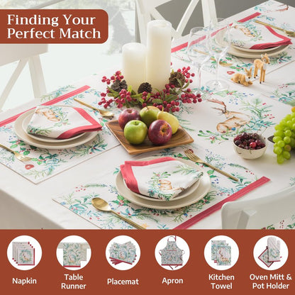 Maison d' Hermine Table Cloth Rectangle Table 100% Cotton 60 x 120 Inches Fall Tablecloth Reusable Everyday Use for Thanksgiving Christmas Decorations Dining Farmhouse Party (Holly Time)
