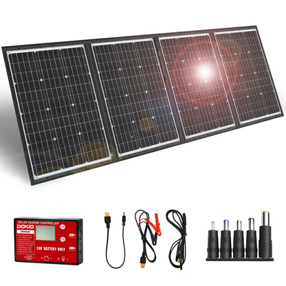 DOKIO 200W 36V Portable Foldable Solar Panel Kit, Compact 20x27.4in Design 9.7lb with Standalone Controller and USB, Monocrystalline Charger for 24V Batteries, Power Stations, RV Camping Emergency Use