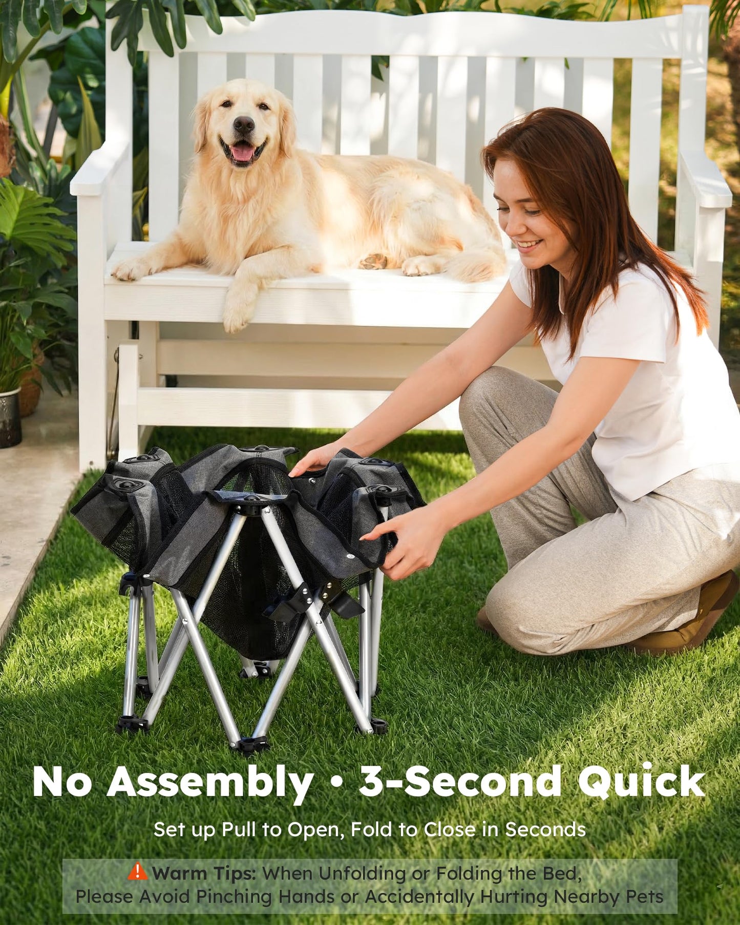 Pecute Elevated Dog Bed with Cooling Blanket, Chew Proof Outdoor Pet Cot for Large Dogs, Tool-Free Assembly & 360° Breathable Mesh for Summer Camping, Orthopedic Joint Support, XL, 38.2×35.4×7.9"