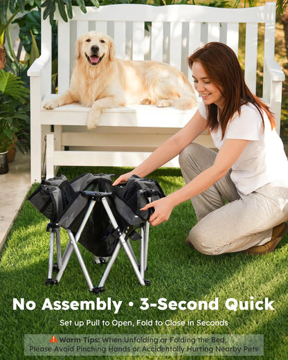 Pecute Elevated Dog Bed with Cooling Blanket, Chew Proof Outdoor Pet Cot for Large Dogs, Tool-Free Assembly & 360° Breathable Mesh for Summer Camping, Orthopedic Joint Support, XL, 38.2×35.4×7.9"