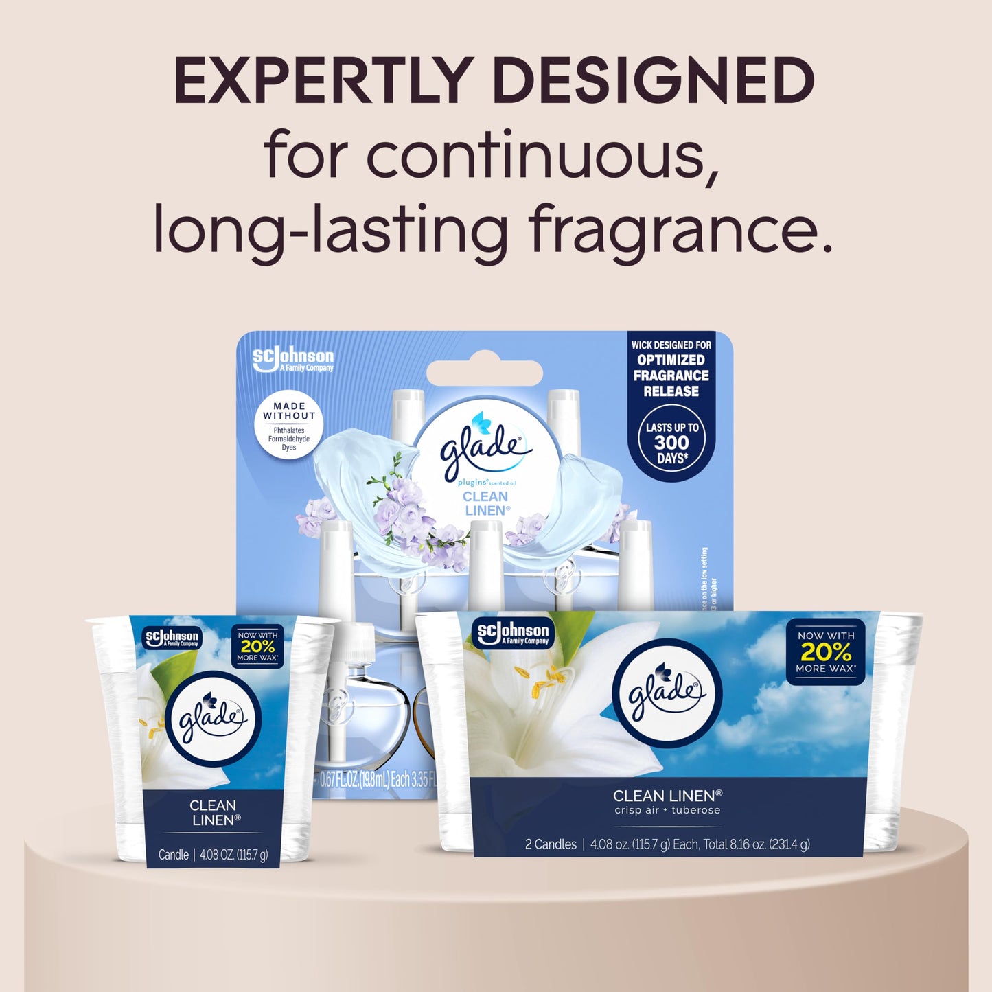 Glade 1-Wick Scented Candle Jar, Clean Linen, Air Freshener Infused with Essential Oils, 4.08 Oz