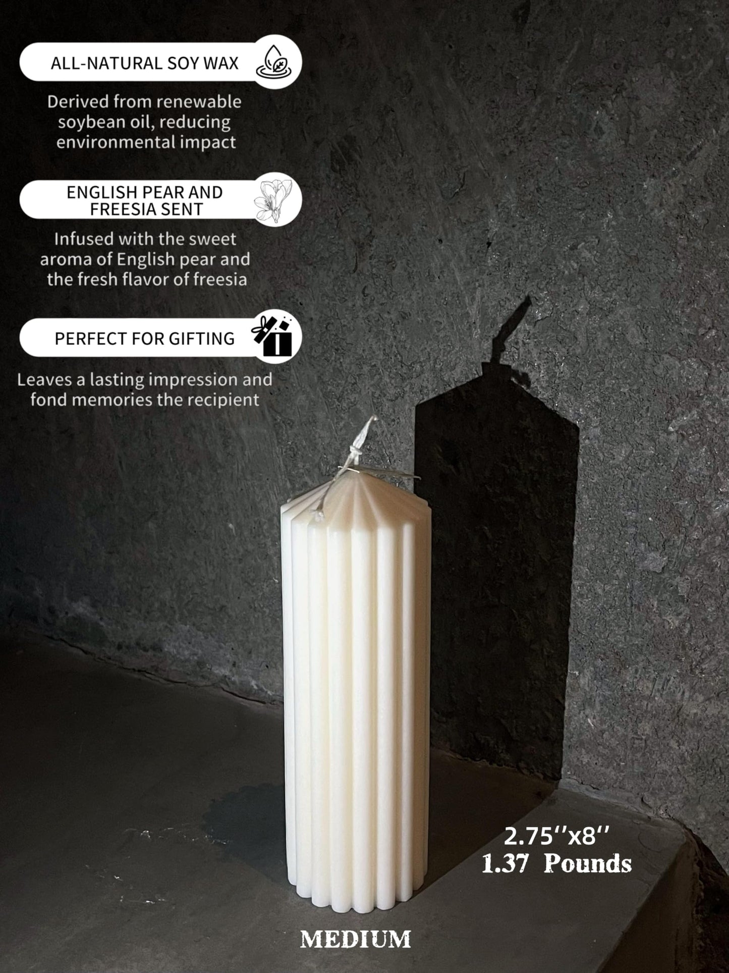 Hyznengu Ribbed Peak Pillar Candle- Large Handmade Scented Soy Wax Candle with Elegant Bubble Aesthetic， Housewarming Gift, Shelf & Coffee Table Centerpiece, White (Medium)