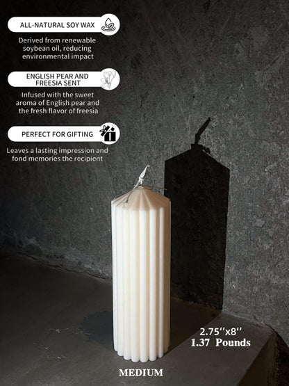 Hyznengu Ribbed Peak Pillar Candle- Large Handmade Scented Soy Wax Candle with Elegant Bubble Aesthetic， Housewarming Gift, Shelf & Coffee Table Centerpiece, White (Medium)