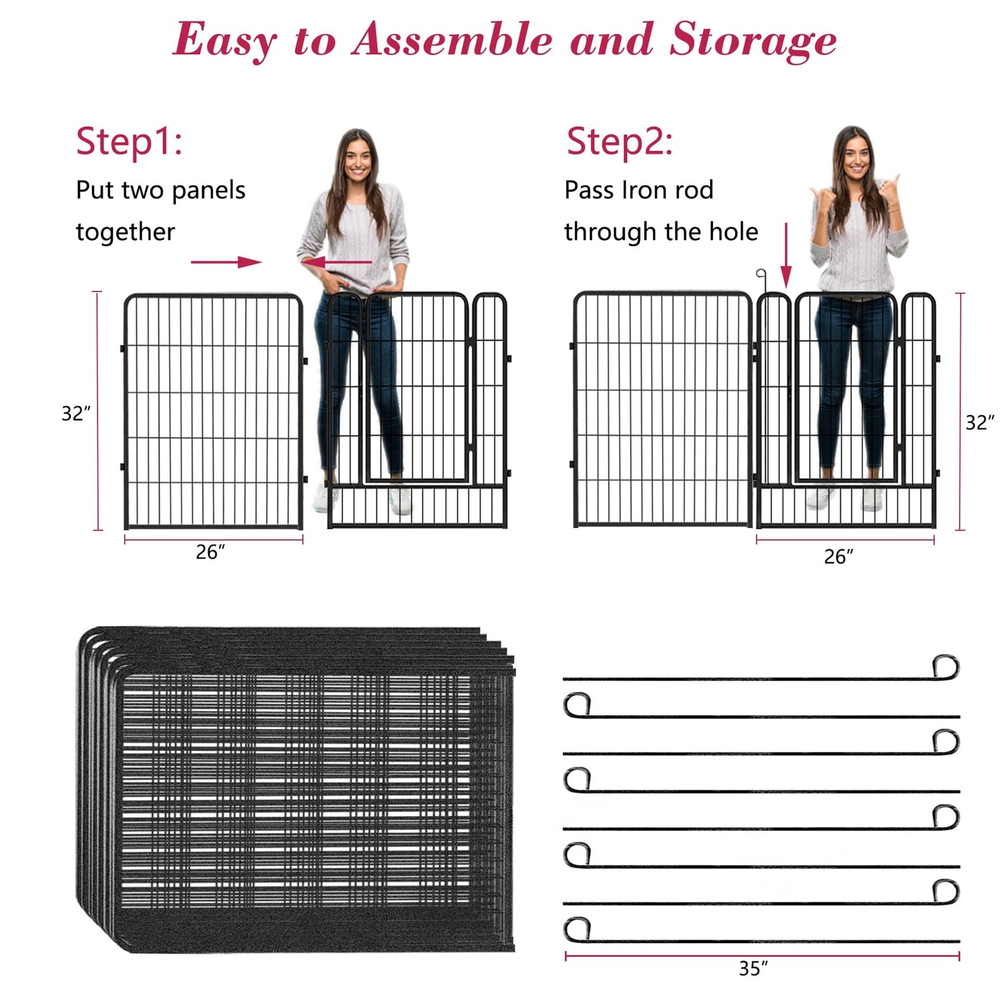Jhsomdr Dog Playpen, 32inch 10 Panels Outdoor Dog Fence Indoor Dog Pen Anti-Rust Pet Puppy Pen Dog Exercise Pen with Lock for Medium Small Dogs, Portable Pet Fence for Yard RV Camping